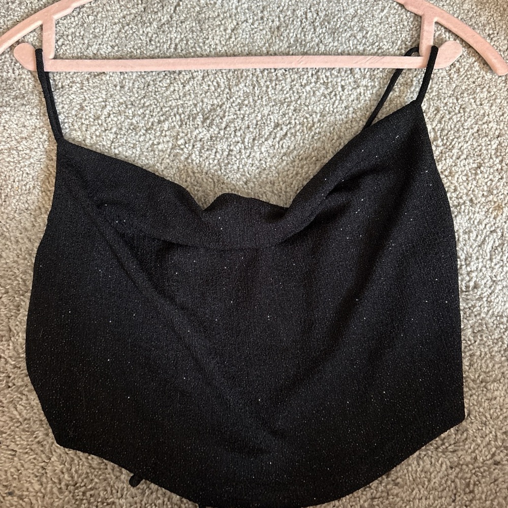 Black sparkly cowl neck Women's Top